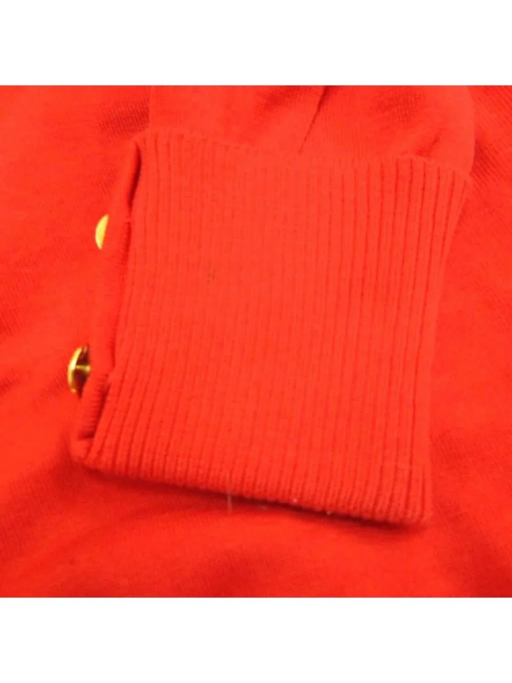 Chanel Pullover Knit Red CC Logo Button Top Long Sleeve Sweater 38
